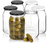 com-four® tarros de conserva 6x con tapa de rosca Homemade with love en blanco y negro - HASTA Ø 82 mm - hasta aprox. 948 ml