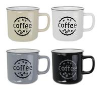 com-four® Taza de café 4x - taza de café de cerámica - taza con asa en aspecto esmaltado para el hogar, la oficina, el jardín, el campamento [la selección varía] (04 piezas - beige/gris/negro/blanco)