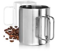 com-four® Taza de café de acero inoxidable - Taza térmica de acero inoxidable 304 de 300 ml con asa plegable - Taza aislada de doble pared - Sin BPA (plata - 300ml - 1 pieza)