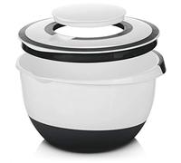 com-four® Tazón para Mezclar 5l, Ensaladera, Recipiente para Hornear con Base Antideslizante, Tapa Protectora, Orificio para Revolver y Pico Vertedor (1 pieza - negro)