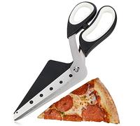 COM-FOUR® Tijeras para pizza con superficie para servir, cortador de pizza con hojas de acero inoxidable y pala para pizza integrada (1x tijeras para pizza 27 cm)
