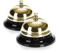 COM-FOUR® Timbre de Mesa 2X - Timbre de Mesa con un Sonido Claro - Timbre de recepción para Portero, Cocina u hoteles y Bares - Timbre de Servicio para (Campana de Mesa 2 Piezas Color Dorado)