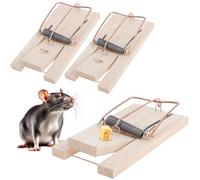 com-four® Trampa para Ratas 3X de Madera - Trampa de Resorte para un Control eficaz de plagas - Trampa de Resorte Reutilizable con Alta Fuerza de Impacto (Trampa para Ratas 3 Piezas)