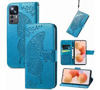 COMAKU Funda de Mariposa para el Xiaomi Mi 12T / 12T Pro 5G, Prima Carcasa de PU Piel con Ranuras para Tarjetas - Azul