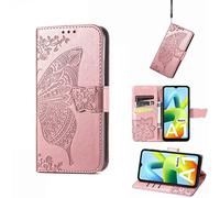 COMAKU Funda de Mariposa para el Xiaomi Redmi 14C 4G, Prima Carcasa de PU Piel con Ranuras para Tarjetas - Oro Rosa