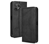 COMAKU Funda de Retro Piel para el Fairphone 5, Prima Carcasa Movil con Ranura para Tarjeta - Negro