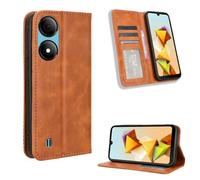 COMAKU Funda de Retro Piel para el ZTE Blade A33s, Prima Carcasa Movil con Ranura para Tarjeta - Marrón