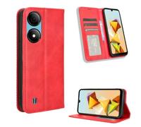 COMAKU Funda de Retro Piel para el ZTE Blade A33s, Prima Carcasa Movil con Ranura para Tarjeta - Rojo