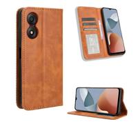 COMAKU Funda de Retro Piel para el ZTE Blade A34, Prima Carcasa Movil con Ranura para Tarjeta - Marrón