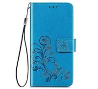 COMAKU Funda de Trébol para el Vivo 40 5G, Prima Carcasa de PU Piel con Ranuras para Tarjetas - Azul