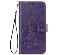 COMAKU Funda de Trébol para el Xiaomi Poco X6 5G, Prima Carcasa de PU Piel con Ranuras para Tarjetas - Morado Oscuro