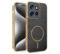 COMAKU Funda para Motorola Edge 60 Neo/Edge 50 Neo, Luxury Textura Antideslizante PU Cuero + TPU Silicona con Marco Galvanizado Fundas Carcasa - Negro