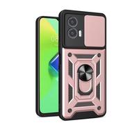 COMAKU Funda para Motorola Moto G24 / Moto G04, Militar TPU+PC Bumper Antigolpes Carcasa Rugged Caso, con Tapa Deslizante y Anillo Soporte - Oro Rosa