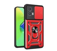 COMAKU Funda para Motorola Moto G24 / Moto G04, Militar TPU+PC Bumper Antigolpes Carcasa Rugged Caso, con Tapa Deslizante y Anillo Soporte - Rojo