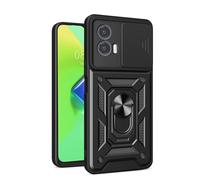 COMAKU Funda para Motorola Moto G24 / Moto G04, Militar TPU+PC Bumper Antigolpes Carcasa Rugged Caso, con Tapa Deslizante y Anillo Soporte - Negro