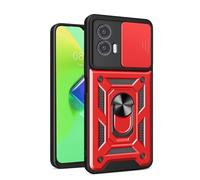 COMAKU Funda para Motorola Moto G35 5G, Militar TPU+PC Bumper Antigolpes Carcasa Rugged Caso, con Tapa Deslizante y Anillo Soporte - Rojo
