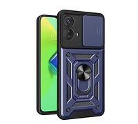 COMAKU Funda para Motorola Moto G73 5G, Militar TPU+PC Bumper Antigolpes Carcasa Rugged Caso, con Tapa Deslizante y Anillo Soporte - Azul