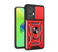 COMAKU Funda para Motorola Moto G85 5G, Militar TPU+PC Bumper Antigolpes Carcasa Rugged Caso, con Tapa Deslizante y Anillo Soporte - Rojo