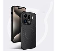 COMAKU Funda para OPPO Find X9 Pro, Luxury Fibra de Carbono Textura Antideslizante PU Cuero + TPU Silicona con Marco Fundas Carcasa - Negro