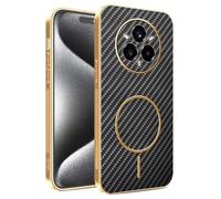COMAKU Funda para Realme 14 Pro Plus 5G / Realme 14 Pro+ 5G, Luxury Textura Antideslizante PU Cuero + TPU Silicona con Marco Galvanizado Fundas Carcasa - Negro