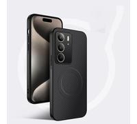 COMAKU Funda para Realme 14X 5G / Realme C75 4G, Luxury Fibra de Carbono Textura Antideslizante PU Cuero + TPU Silicona con Marco Fundas Carcasa - Negro