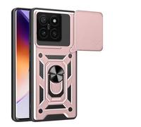 COMAKU Funda para Realme GT 6 / Realme GT 6T, Militar TPU+PC Bumper Antigolpes Carcasa Rugged Caso, con Tapa Deslizante y Anillo Soporte - Oro Rosa