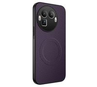 COMAKU Funda para Realme GT8 Pro, Luxury Fibra de Carbono Textura Antideslizante PU Cuero + TPU Silicona con Marco Fundas Carcasa - Púrpura