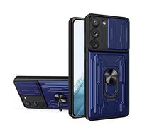COMAKU Funda para Samsung Galaxy S23 + 5G / S23 Plus, Militar TPU+PC Bumper Antigolpes Carcasa Rugged Caso, con Ranura de Tarjeta Tapa Deslizante y Anillo Soporte - Azul