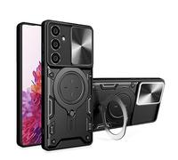 COMAKU Funda para Samsung Galaxy S23 FE 5G, Militar TPU+PC Bumper Antigolpes Carcasa Rugged Caso, con Tapa Deslizante y Anillo Soporte - Negro