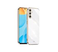 COMAKU Funda para Samsung Galaxy S23 FE, Case con Diseño de Borde Dorado, Colorida y Brillante Carcasa de Silicona TPU - Blanco