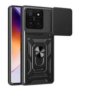 COMAKU Funda para Xiaomi 14T Pro 5G, Militar TPU+PC Bumper Antigolpes Carcasa Rugged Caso, con Tapa Deslizante y Anillo Soporte - Negro