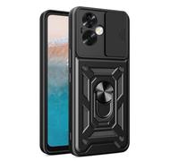 COMAKU Funda para Xiaomi Poco F6 5G, Militar TPU+PC Bumper Antigolpes Carcasa Rugged Caso, con Tapa Deslizante y Anillo Soporte - Negro