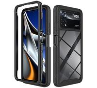 COMAKU Funda para Xiaomi Poco X4 Pro 5G Carcasa, Híbrida Robusta PC Back + Flexible TPU Bumper de Doble Capa Antigolpes Carcasa - Negro