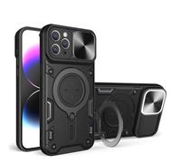 COMAKU Funda para Xiaomi Poco X6 Pro, Militar TPU+PC Bumper Antigolpes Carcasa Rugged Caso, con Tapa Deslizante y Anillo Soporte - Negro