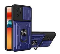 COMAKU Funda para Xiaomi Redmi Note 10 4G / Note 10S, Militar TPU+PC Bumper Antigolpes Carcasa Rugged Caso, con Ranura de Tarjeta Tapa Deslizante y Anillo Soporte - Azul