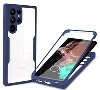 COMAKU Funda Samsung Galaxy S23 Ultra 5G, 360 Grados y Protector Antigolpes [Ultra Hybrid] Transparent PC Dura Resistente + Silicona Bumper, Doble Cara Carcasa - Azul