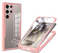 COMAKU Funda Samsung Galaxy S25 Ultra, 360 Grados y Protector Antigolpes [Ultra Hybrid] Transparent PC Dura Resistente + Silicona Bumper, Doble Cara Carcasa - Rosa