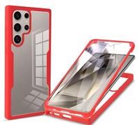 COMAKU Funda Samsung Galaxy S25 Ultra, 360 Grados y Protector Antigolpes [Ultra Hybrid] Transparent PC Dura Resistente + Silicona Bumper, Doble Cara Carcasa - Rojo