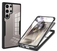 COMAKU Funda Samsung Galaxy S25 Ultra, 360 Grados y Protector Antigolpes [Ultra Hybrid] Transparent PC Dura Resistente + Silicona Bumper, Doble Cara Carcasa - Negro