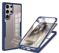 COMAKU Funda Samsung Galaxy S25 Ultra, 360 Grados y Protector Antigolpes [Ultra Hybrid] Transparent PC Dura Resistente + Silicona Bumper, Doble Cara Carcasa - Azul