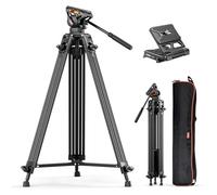 COMAN Trípode de vídeo, trípode profesional de metal resistente de 74 pulgadas con cabezal de líquido de amortiguación ajustable, placa QR de modo dual compatible con DJI RS Manfrotto (cabezal fluido