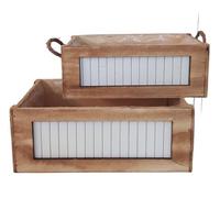 Comarco Sa - Juego de 2 cajas de madera natural con asas de cuerda - P 28 x 17 x 11 cm - G 33 x 22 x 13 cm