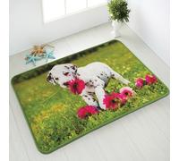 Comart, Alfombra Mio de decoración, para salón, baño, Dormitorio, Estampado Digital, Cachorro de Perro dálmata con Flor roja, 80 x 120 cm