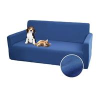 Comart - Funda para sofá Bright - Funda elástica con reposabrazos - Funda para sofá de poliéster - Antiarañazos - Antimanchas, Lavable a máquina, Antideslizante, Color Azul - Sofá de 2 plazas