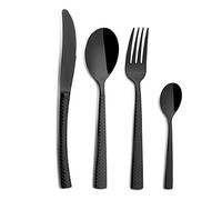 Comas Juego Cubiertos Negros 24 Piezas Conjunto Cuchara, Tenedor, Cuchillo de Mesa y Cuchara Café de Acero Inoxidable de Color Negro. Mango con Relieve. Set Conjunto 24 Piezas