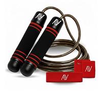 Comba Crossfit Ajustable AmiVida - Cuerda de Saltar de Acero para Fitness, Boxeo y HIIT - Kit con Muñequeras con Bolsillo, Cinta Deportiva y Bolsa de Transporte