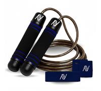 Comba Crossfit Ajustable AmiVida - Cuerda de Saltar de Acero para Fitness, Boxeo y HIIT - Kit con Muñequeras con Bolsillo, Cinta Deportiva y Bolsa de Transporte