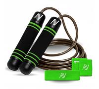 Comba Crossfit Ajustable AmiVida - Cuerda de Saltar de Acero para Fitness, Boxeo y HIIT - Kit con Muñequeras con Bolsillo, Cinta Deportiva y Bolsa de Transporte