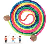 Comba de saltar para multijugadores, 5 metros, colores arcoíris, cuerda larga, mango de bola de madera, para escuela, deportes y actividades al aire libre