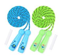 Comba Niños Pack 2 - Ajustable Algodón Trenzado Comba Niña con Mango PP, Segura Duradera Cuerda Saltar Niños para Actividad Exterior Ejercicio Fitness Juegos (Elefante Azul, Zorro Verde)